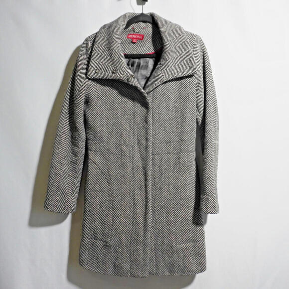 Merona Target Wool Blend Herringbone Tweed Pea Coat Black White Womens S Office - Picture 1 of 8